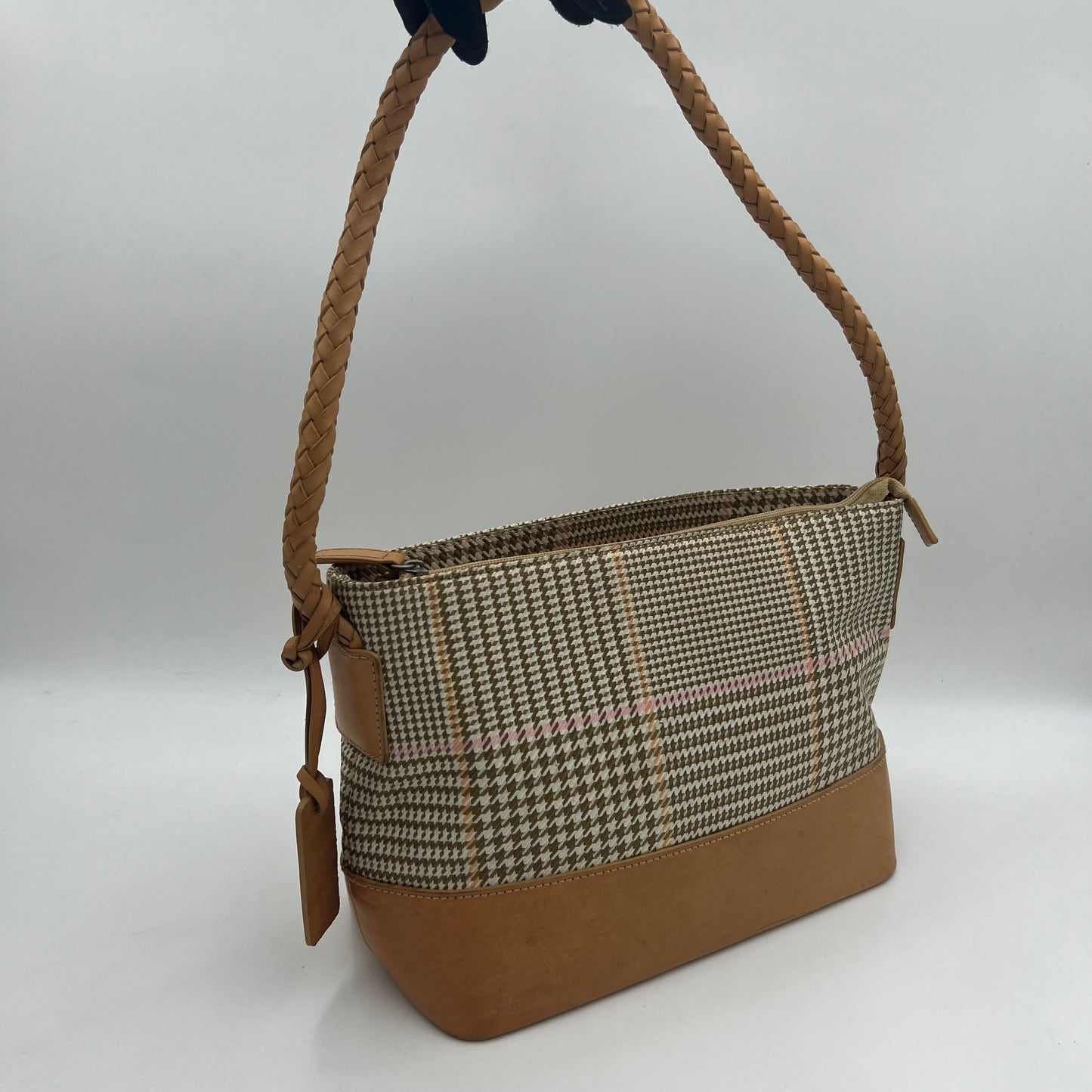 Ralph Lauren Houndstooth Braided Strap Shoulder Bag