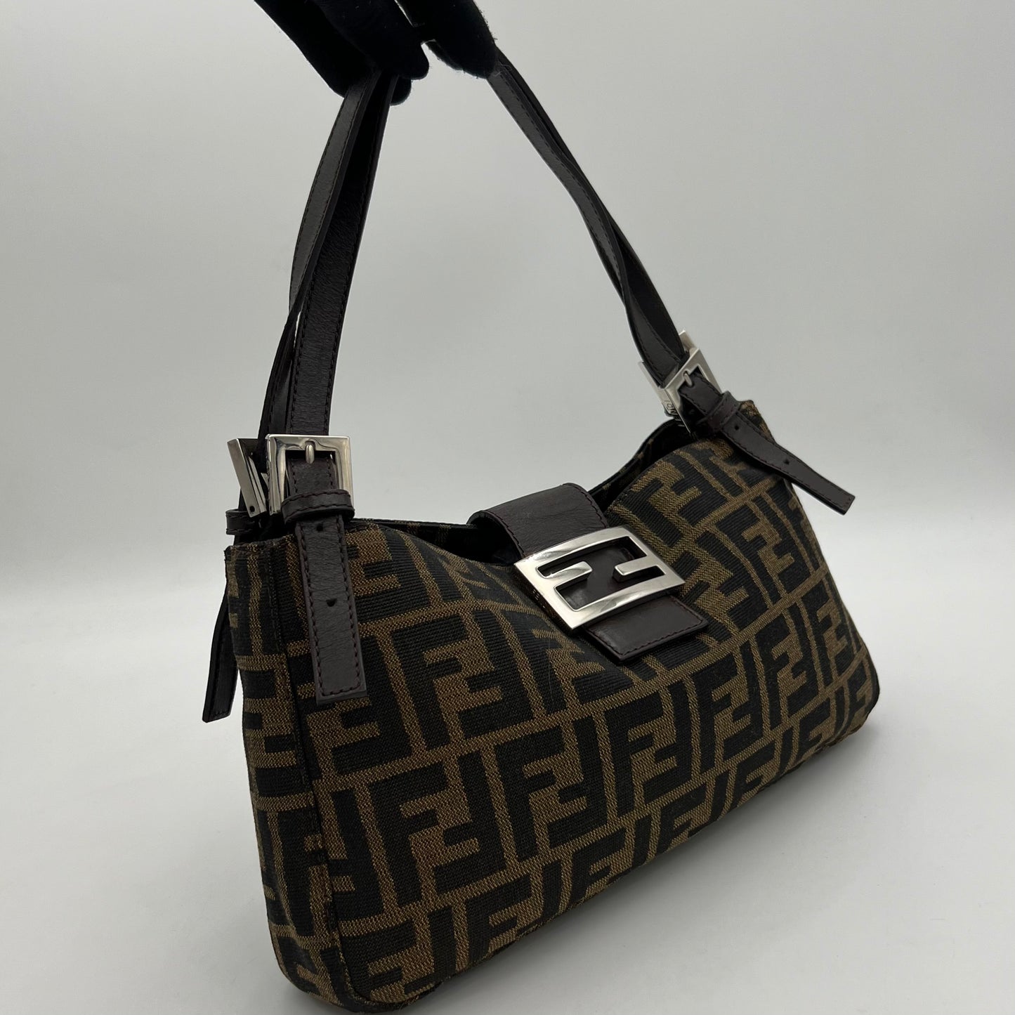 Fendi Tobacco Zucca Double Strap Handbag