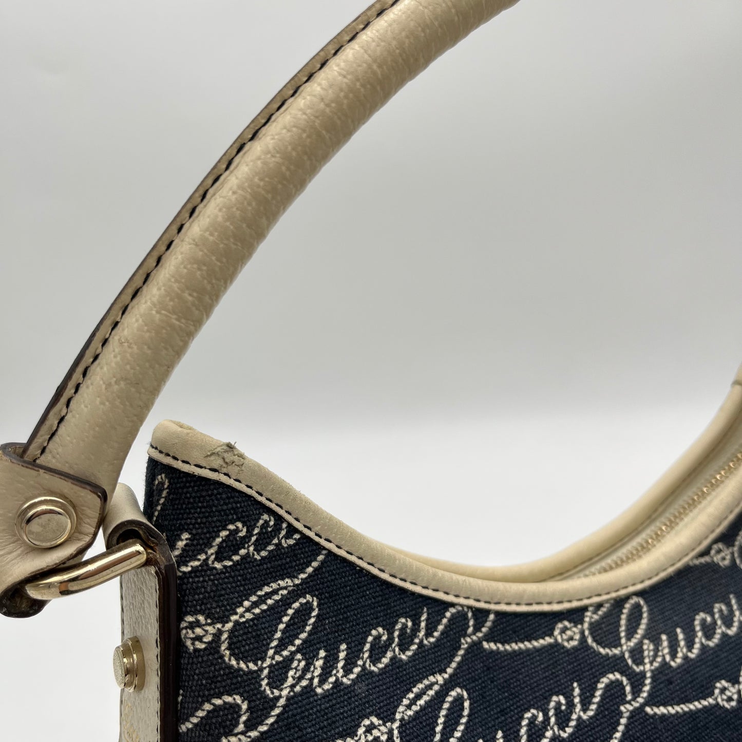 Gucci Signature Abbey D-Ring Denim Hobo Shoulder Bag