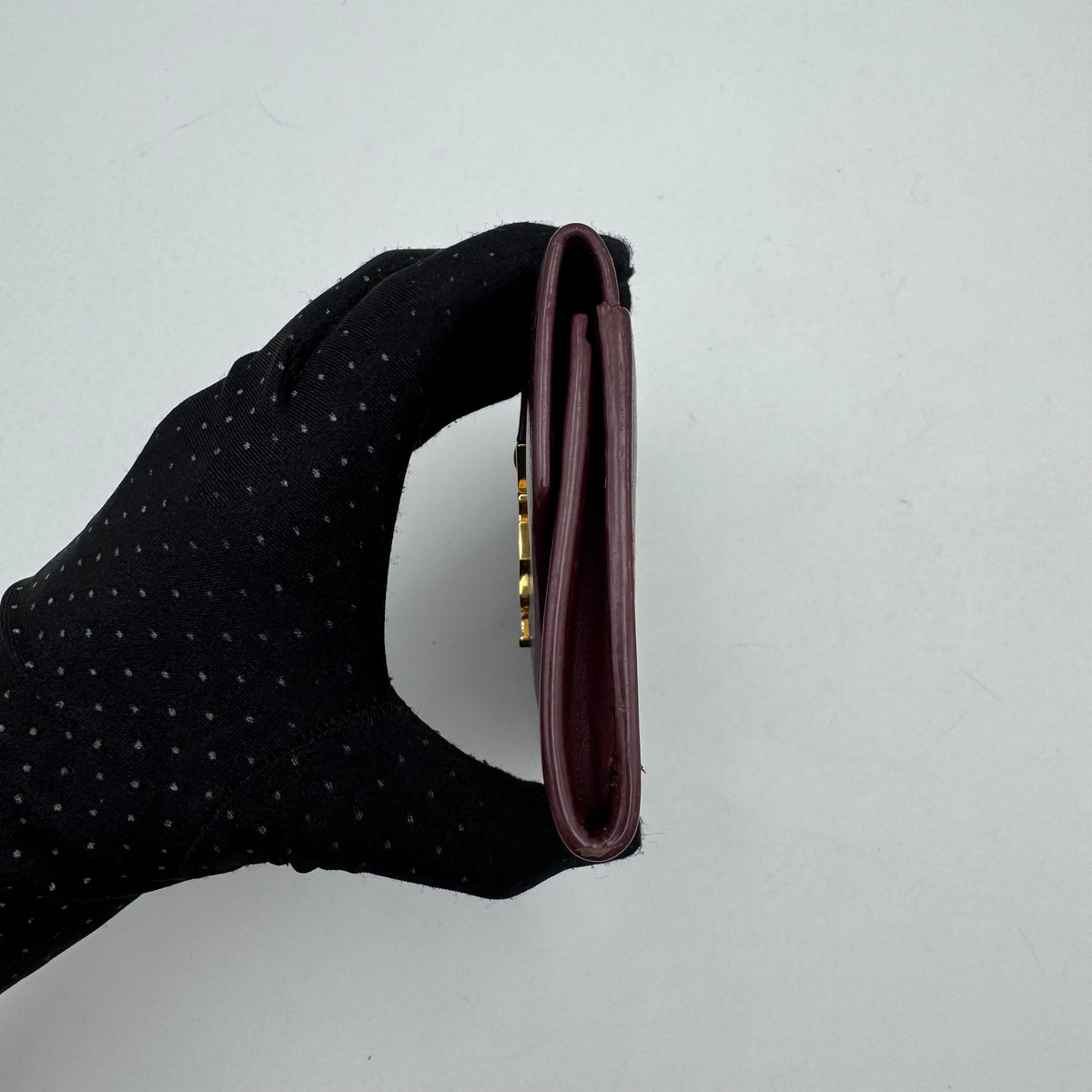 YSL Burgundy Leather Envelope Medium Card Wallet GHW