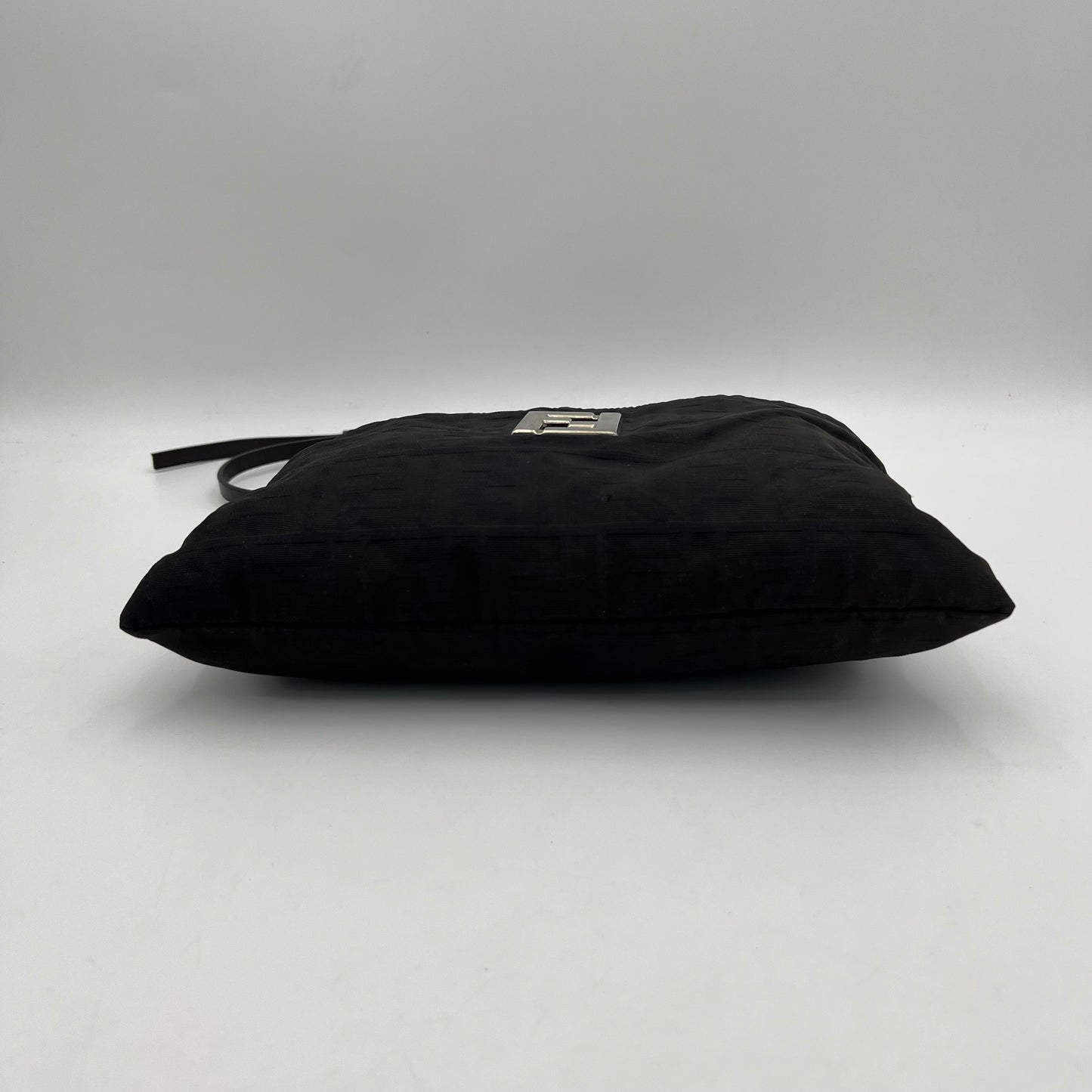 Fendi Black Zucca Canvas FF Plate Shoulder Bag