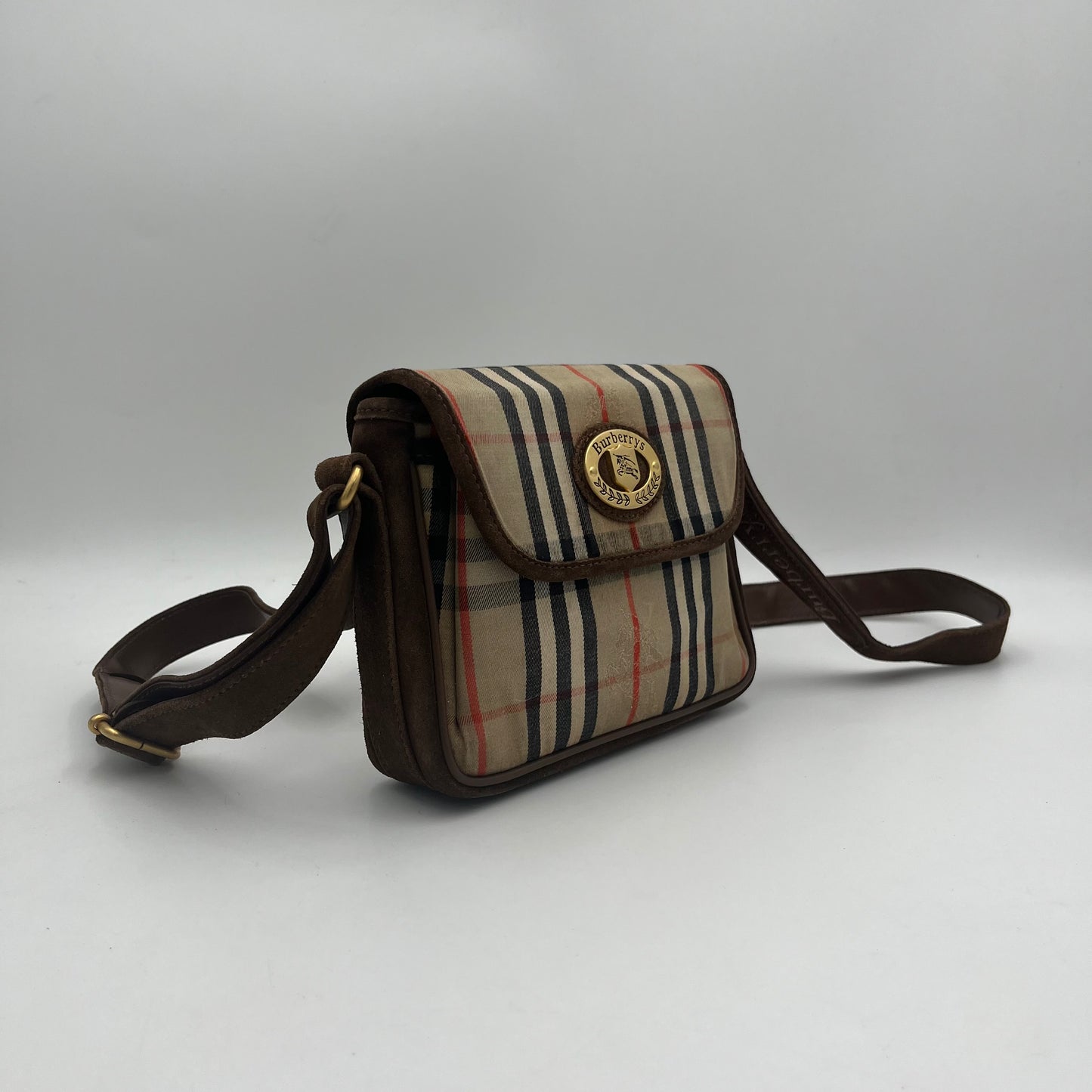 Burberry Haymarket Cloth Suede Flap Crossbody