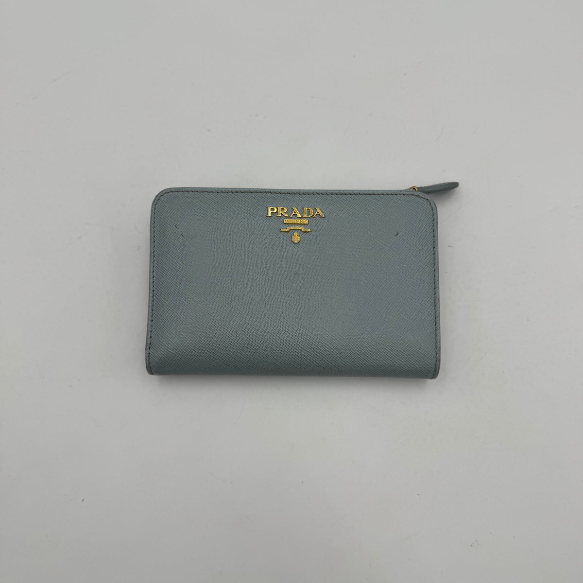 Prada Light Blue Saffiano Medium Compact Wallet