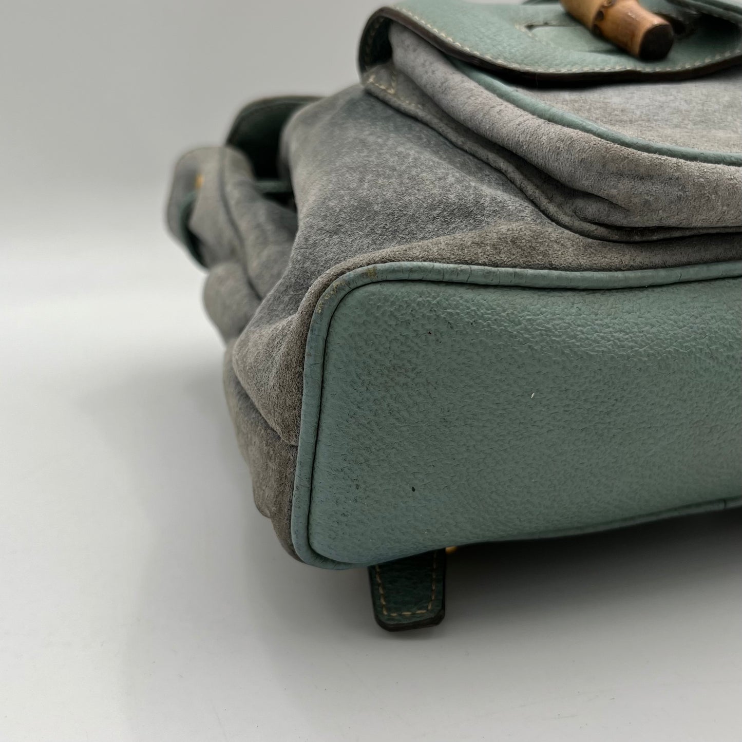 Gucci Green Suede Small Bamboo Backpack