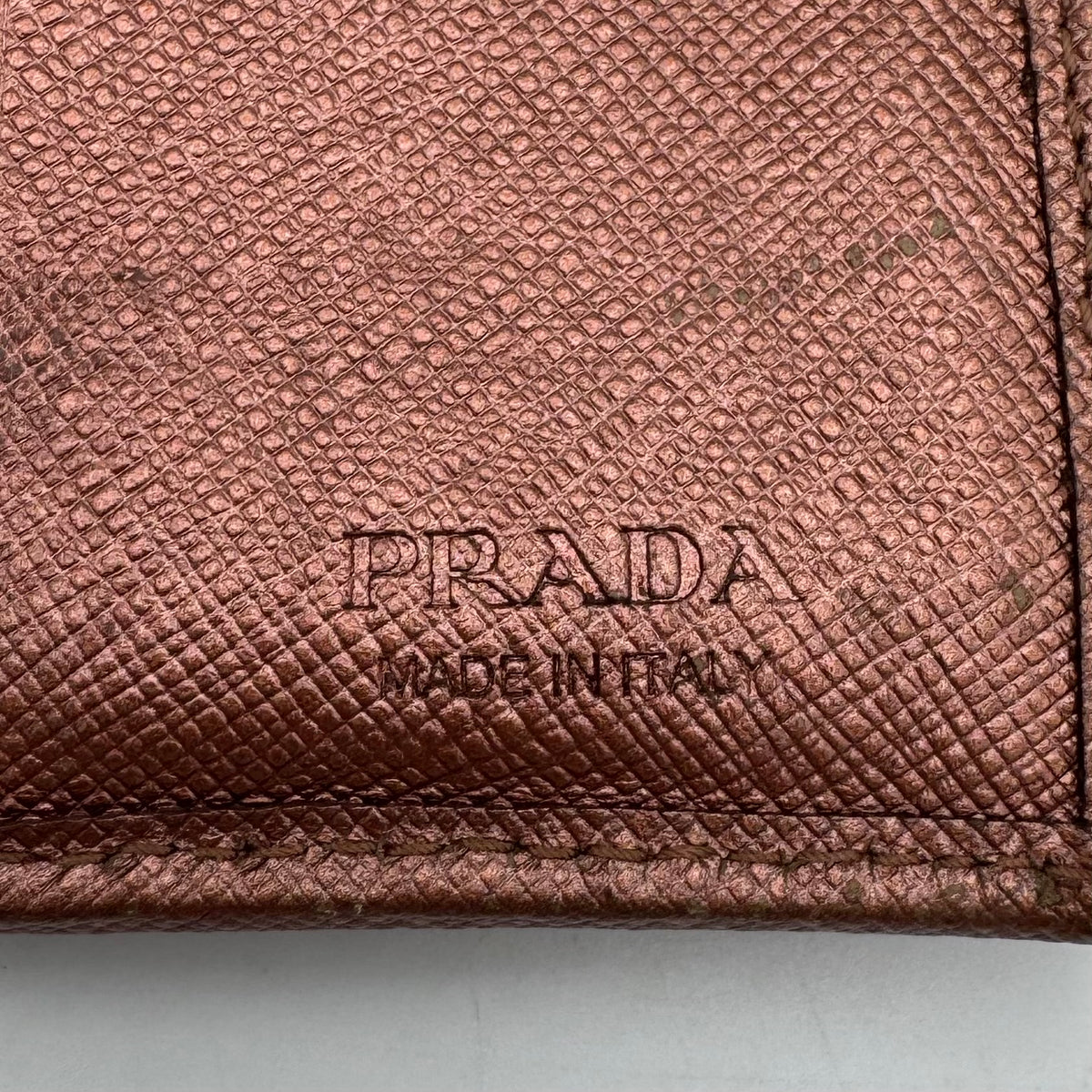 Prada Metallic Pink Saffiano Bifold Compact Wallet