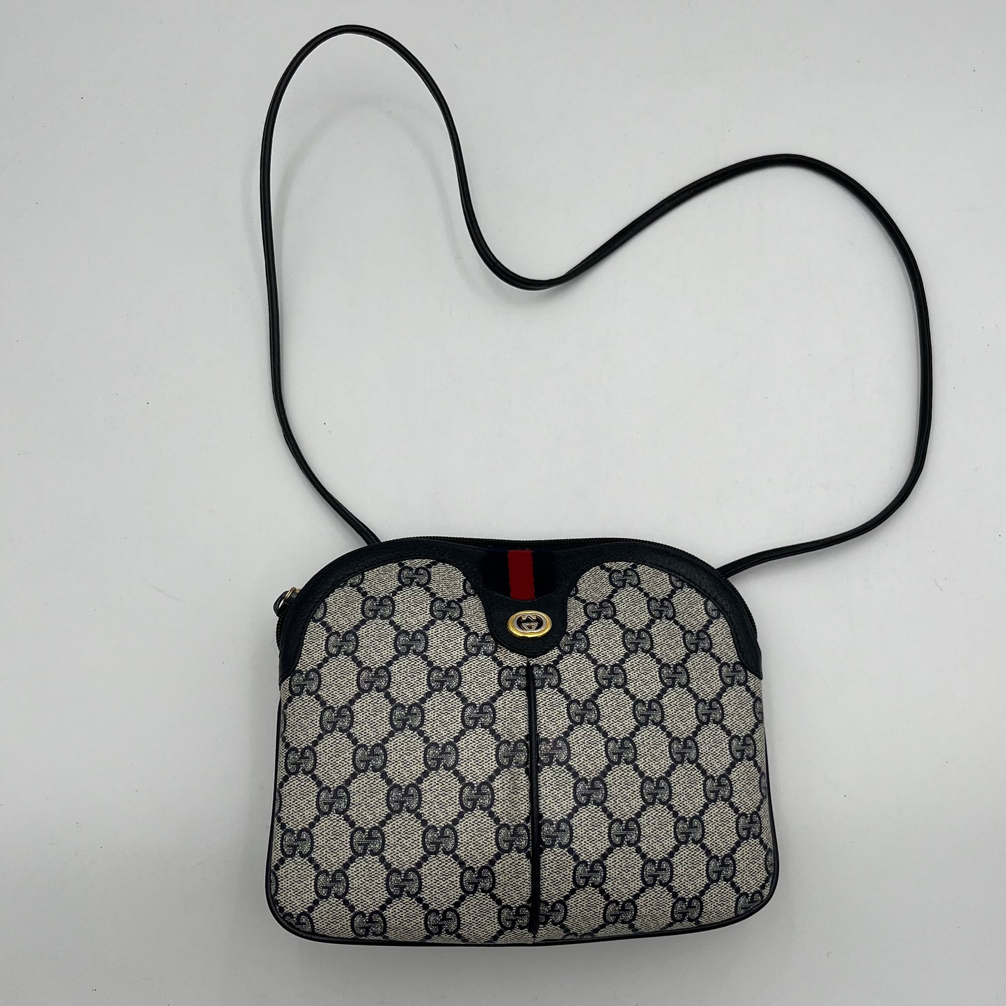 Gucci Blue Monogram PVC Sherryline Ophidia Semi Round Crossbody