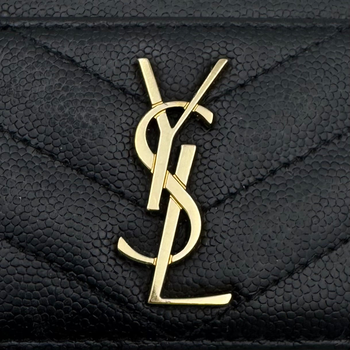 YSL Black Grained Leather Cassandre Matelasse Card Holder GHW