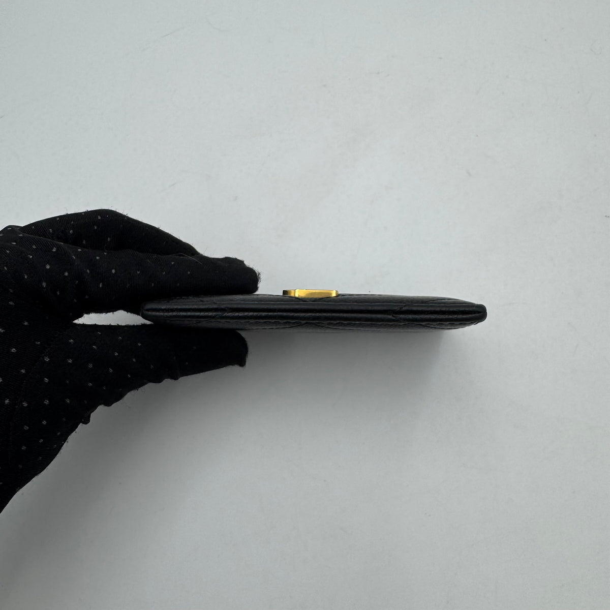 YSL Black Grained Leather Cassandre Matelasse Card Holder GHW