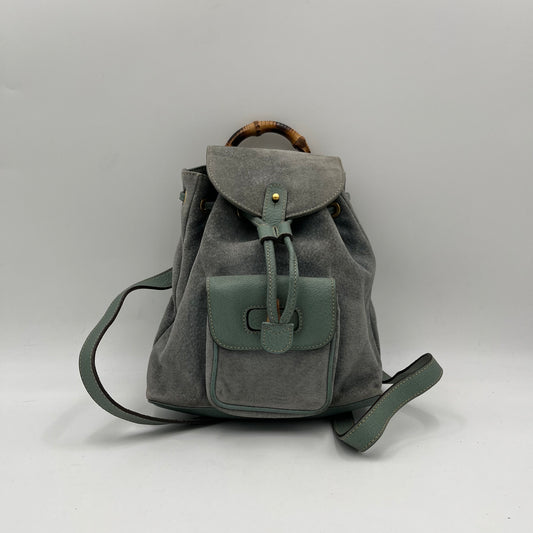 Gucci Green Suede Small Bamboo Backpack