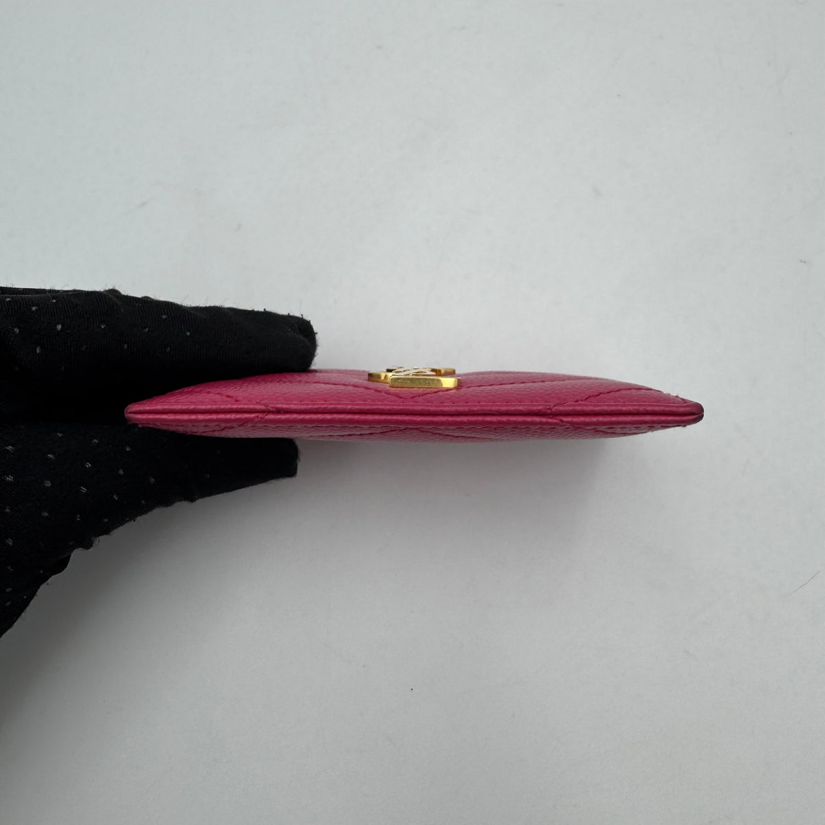 YSL Pink Grained Leather Matelasse Card Holder GHW
