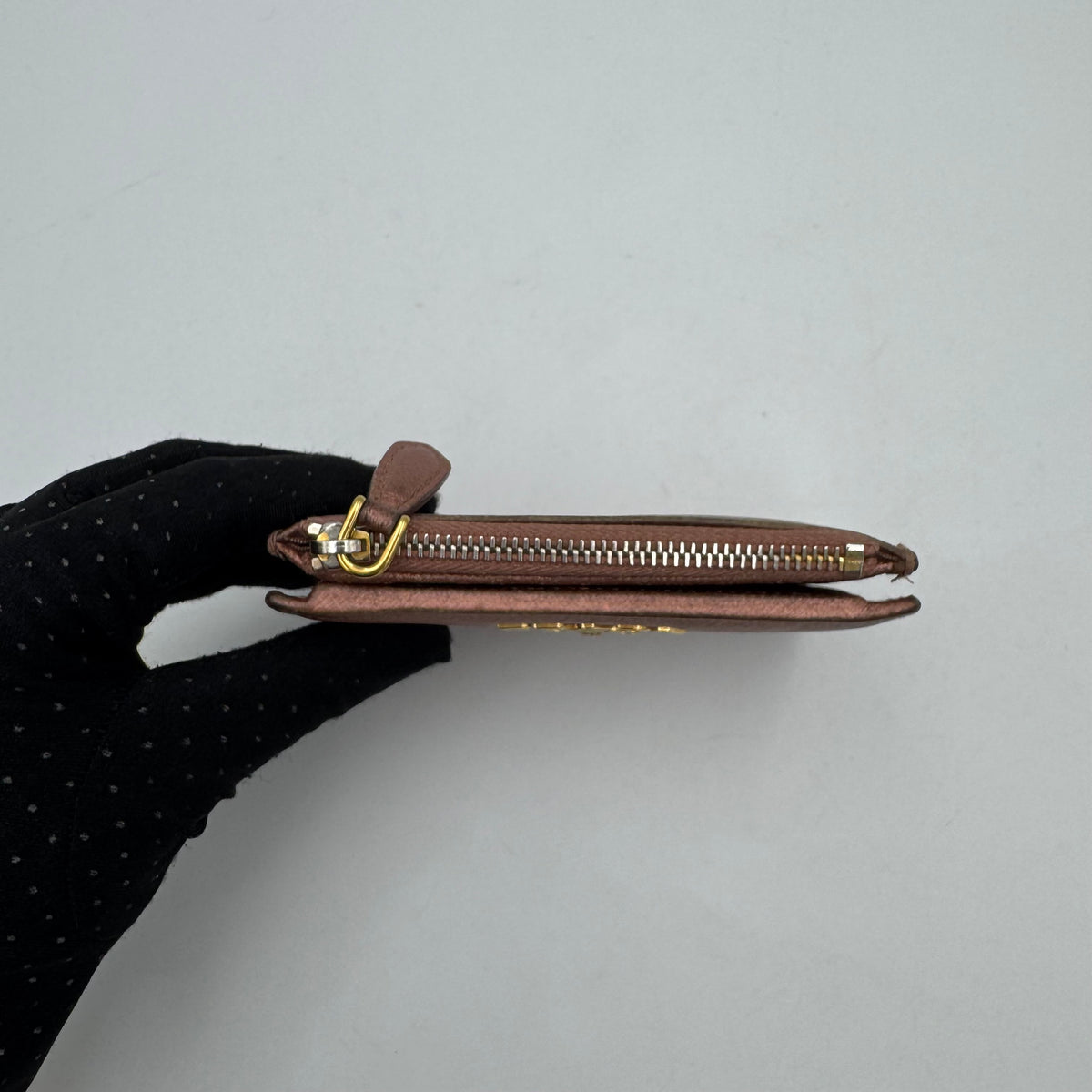 Prada Metallic Pink Saffiano Bifold Compact Wallet