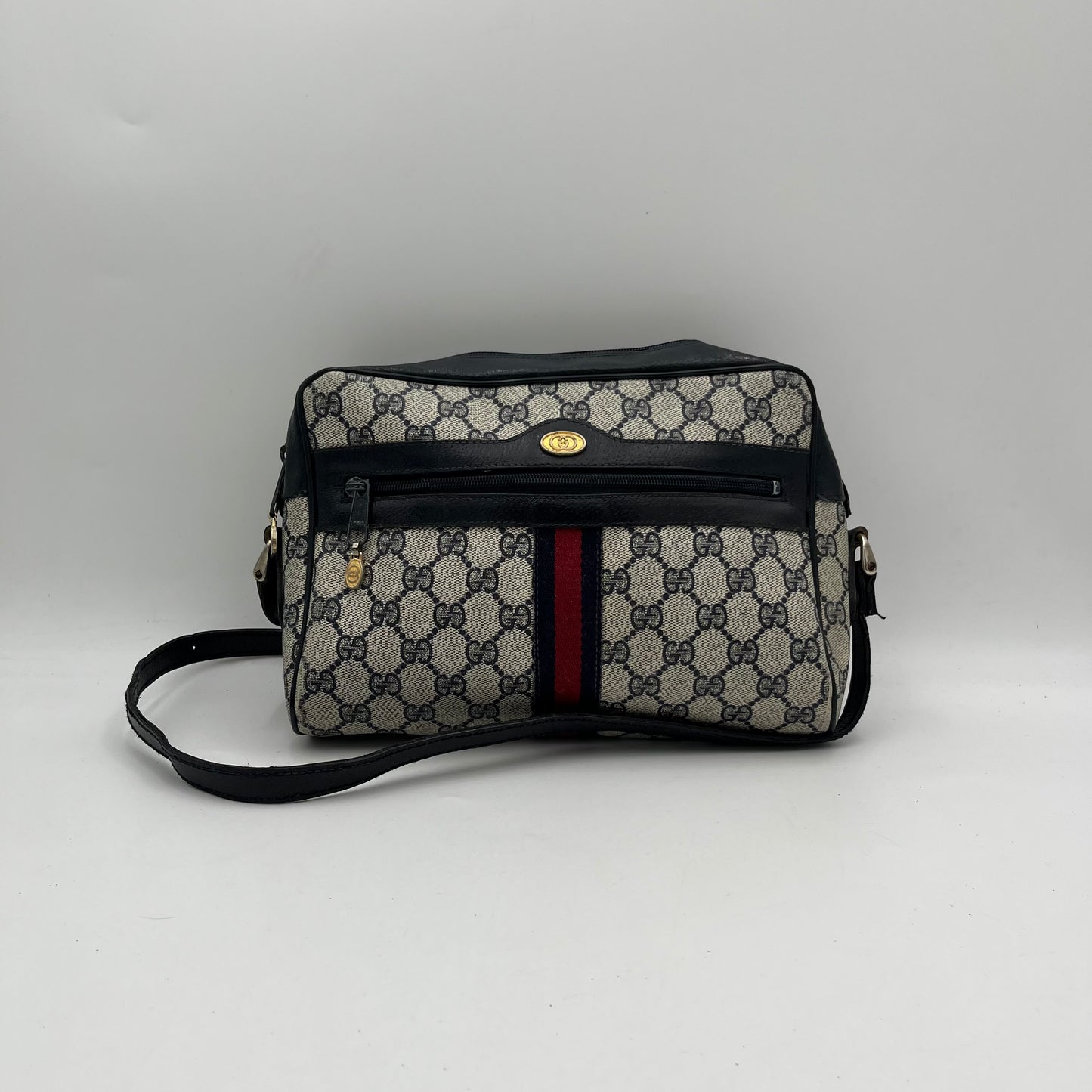 Gucci Vintage Monogram PVC Blue Red Sherryline Crossbody