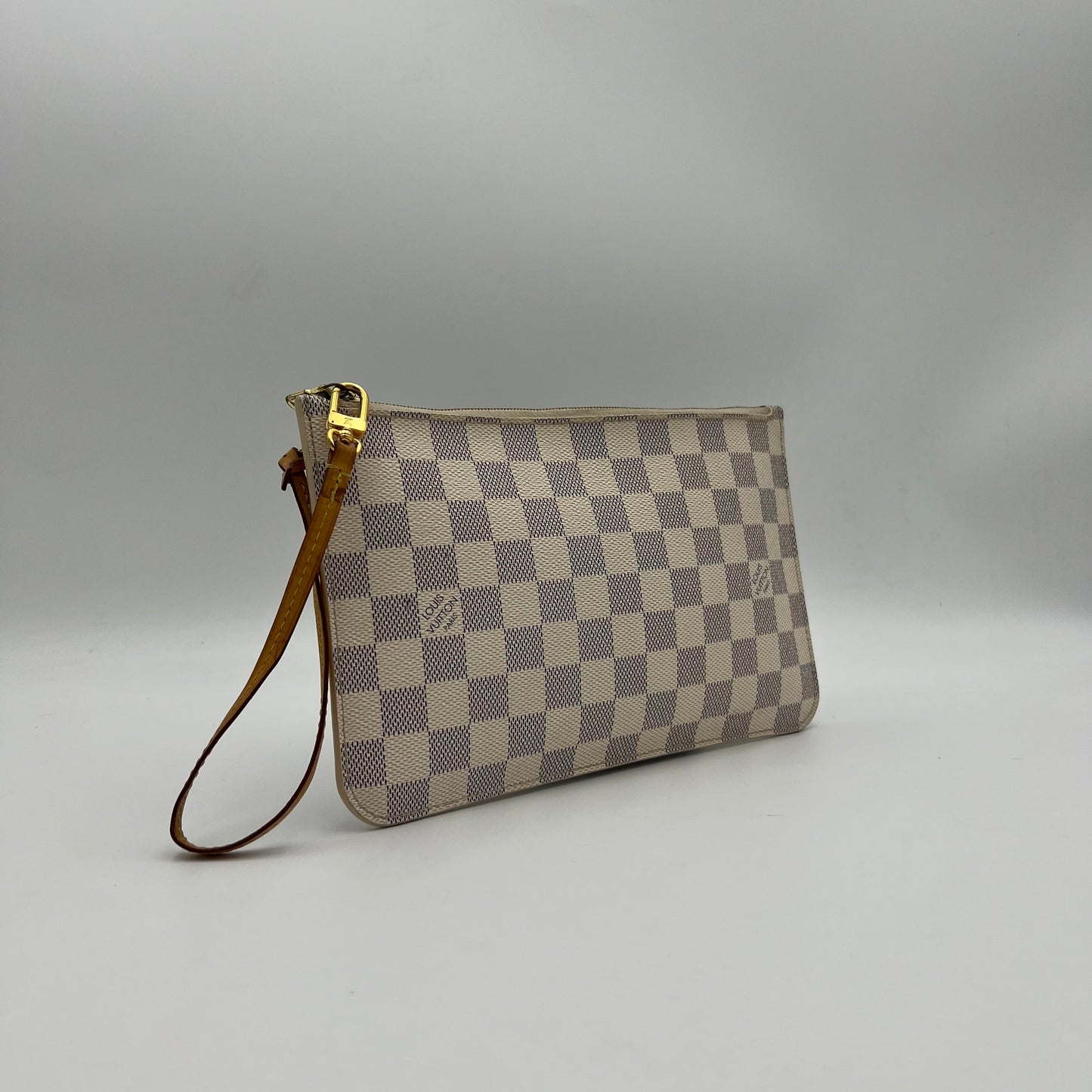 LV Damier Azur Neverfull Pochette Wristlet Clutch