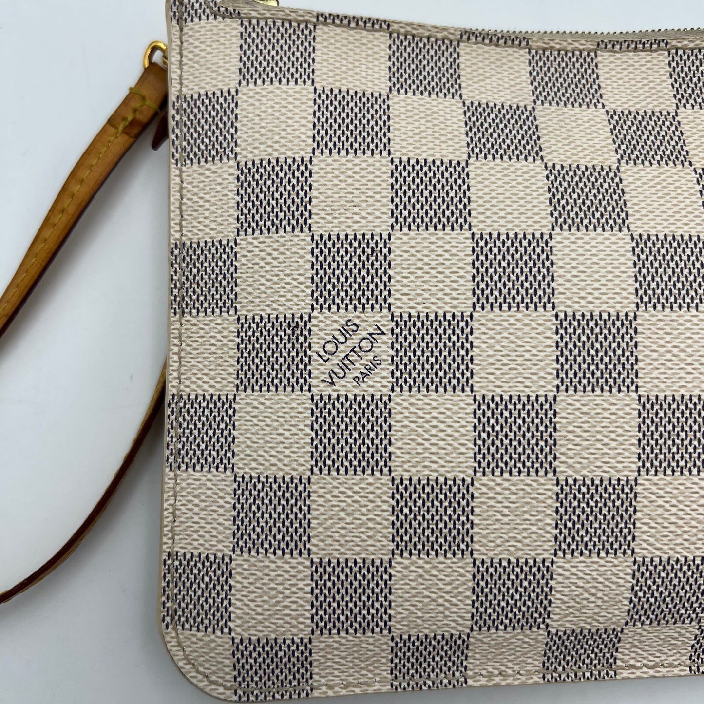 LV Damier Azur Neverfull Pochette Wristlet Clutch