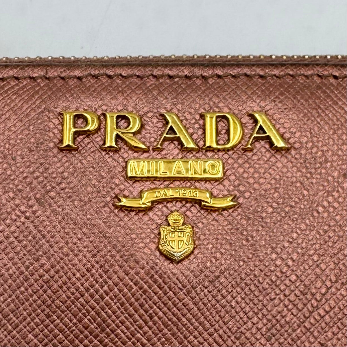 Prada Metallic Pink Saffiano Bifold Compact Wallet
