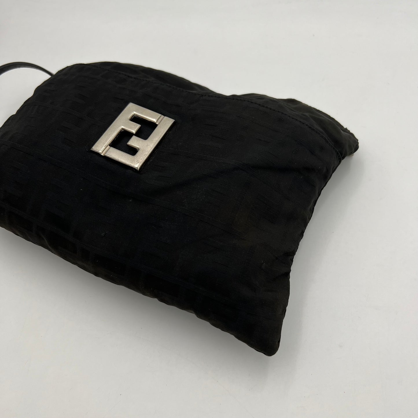 Fendi Black Zucca Canvas FF Plate Shoulder Bag