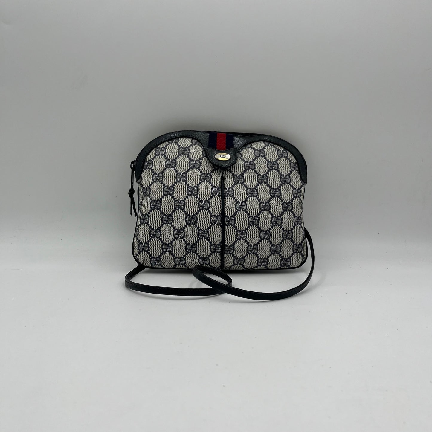 Gucci Blue Monogram PVC Sherryline Ophidia Semi Round Crossbody