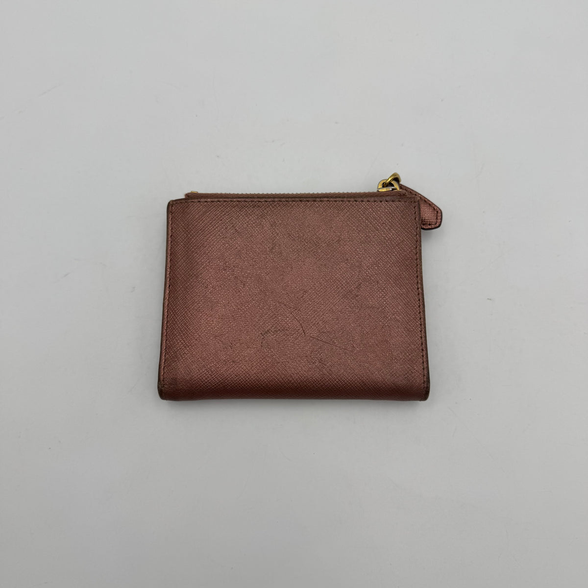 Prada Metallic Pink Saffiano Bifold Compact Wallet