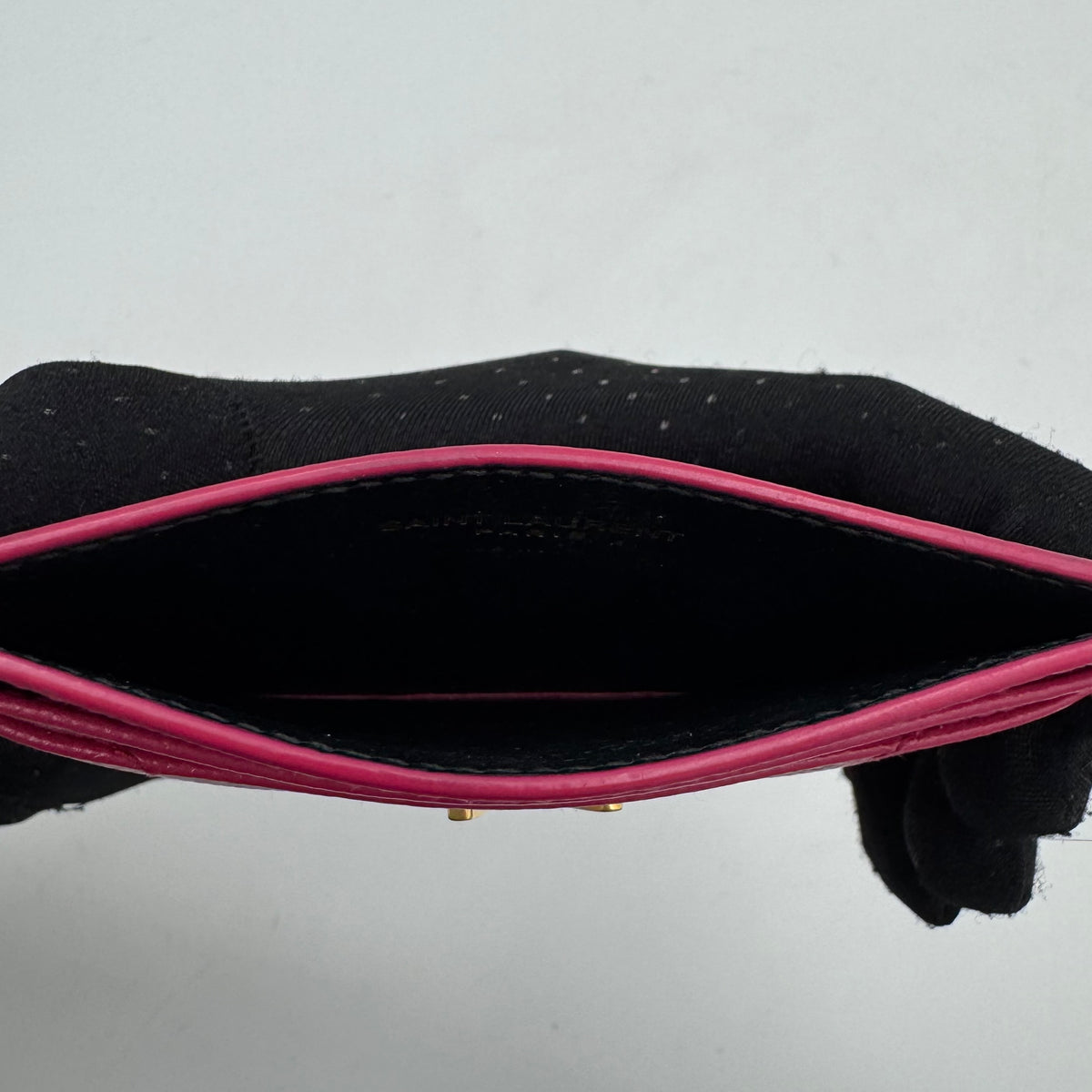 YSL Pink Grained Leather Matelasse Card Holder GHW