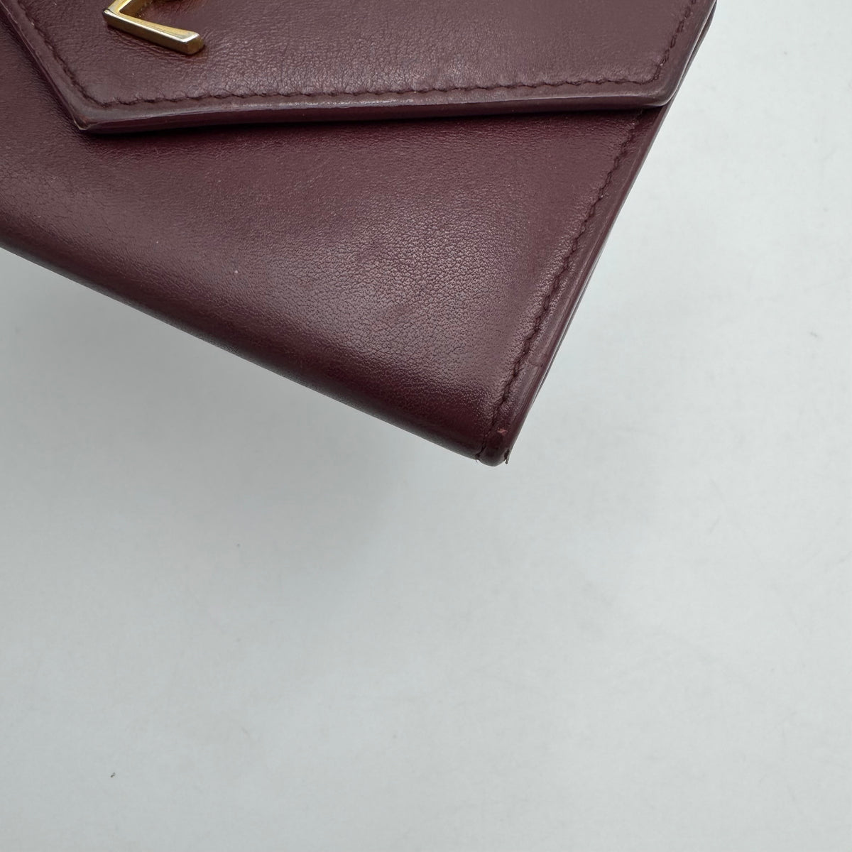YSL Burgundy Leather Envelope Medium Card Wallet GHW