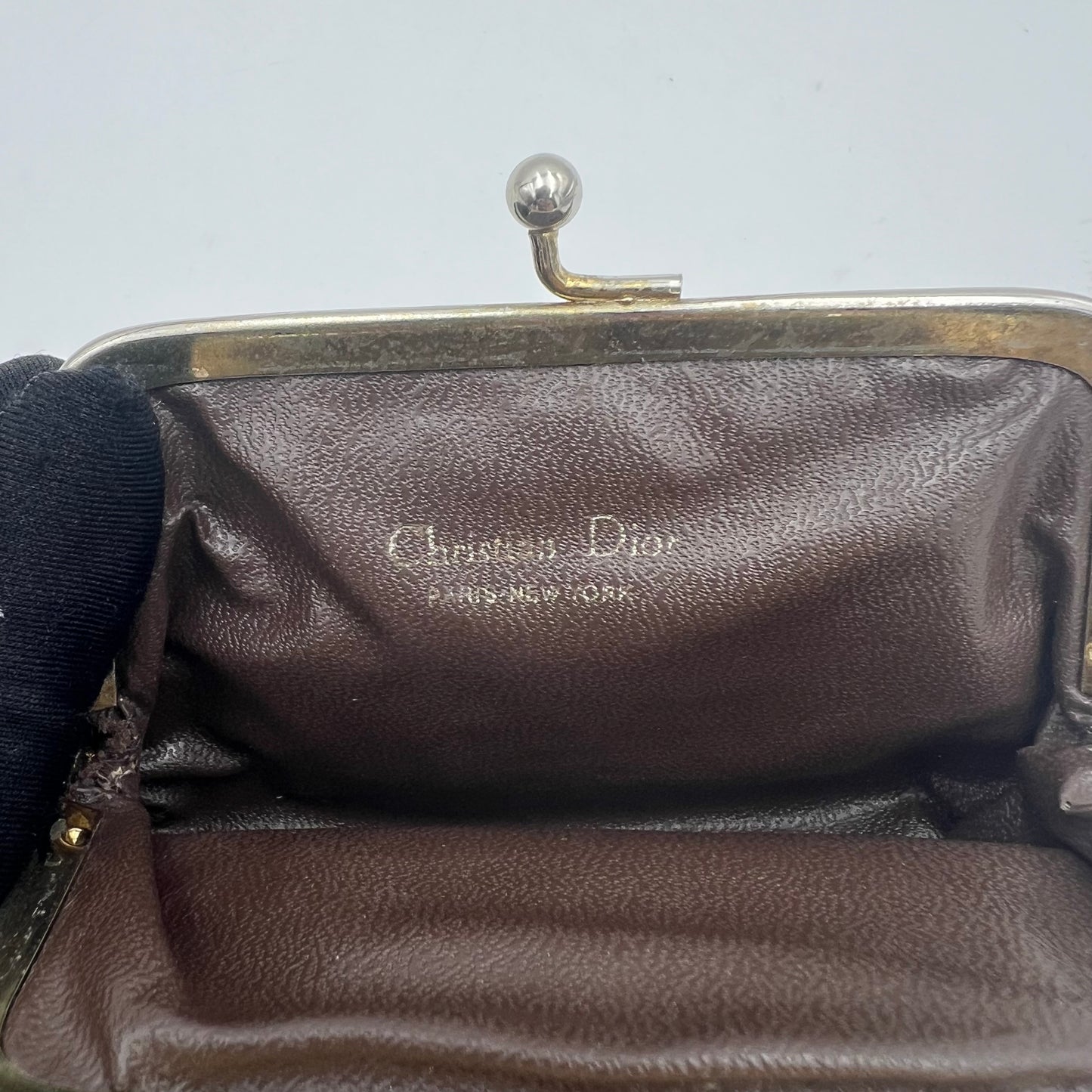 Christian Dior Brown Monogram Kisslock Coin Purse