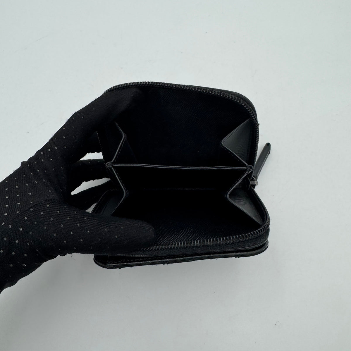 Prada Black Quilted Nylon Short Bifold Zippy Wallet