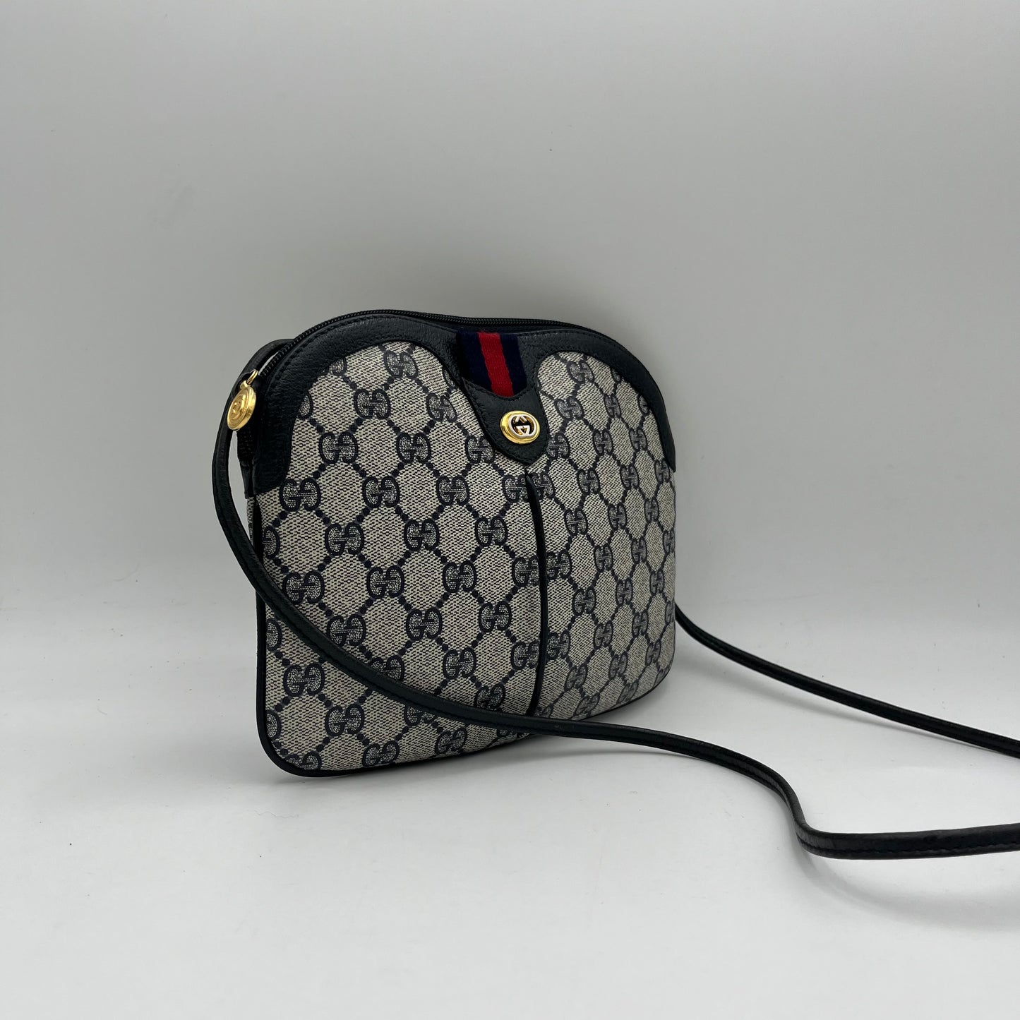 Gucci Blue Monogram PVC Sherryline Ophidia Semi Round Crossbody