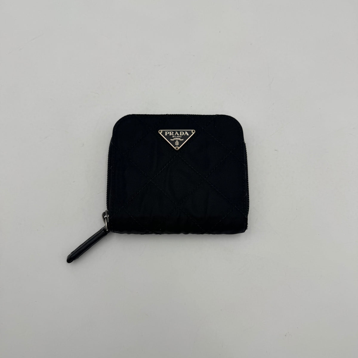 Prada Black Quilted Nylon Short Bifold Zippy Wallet