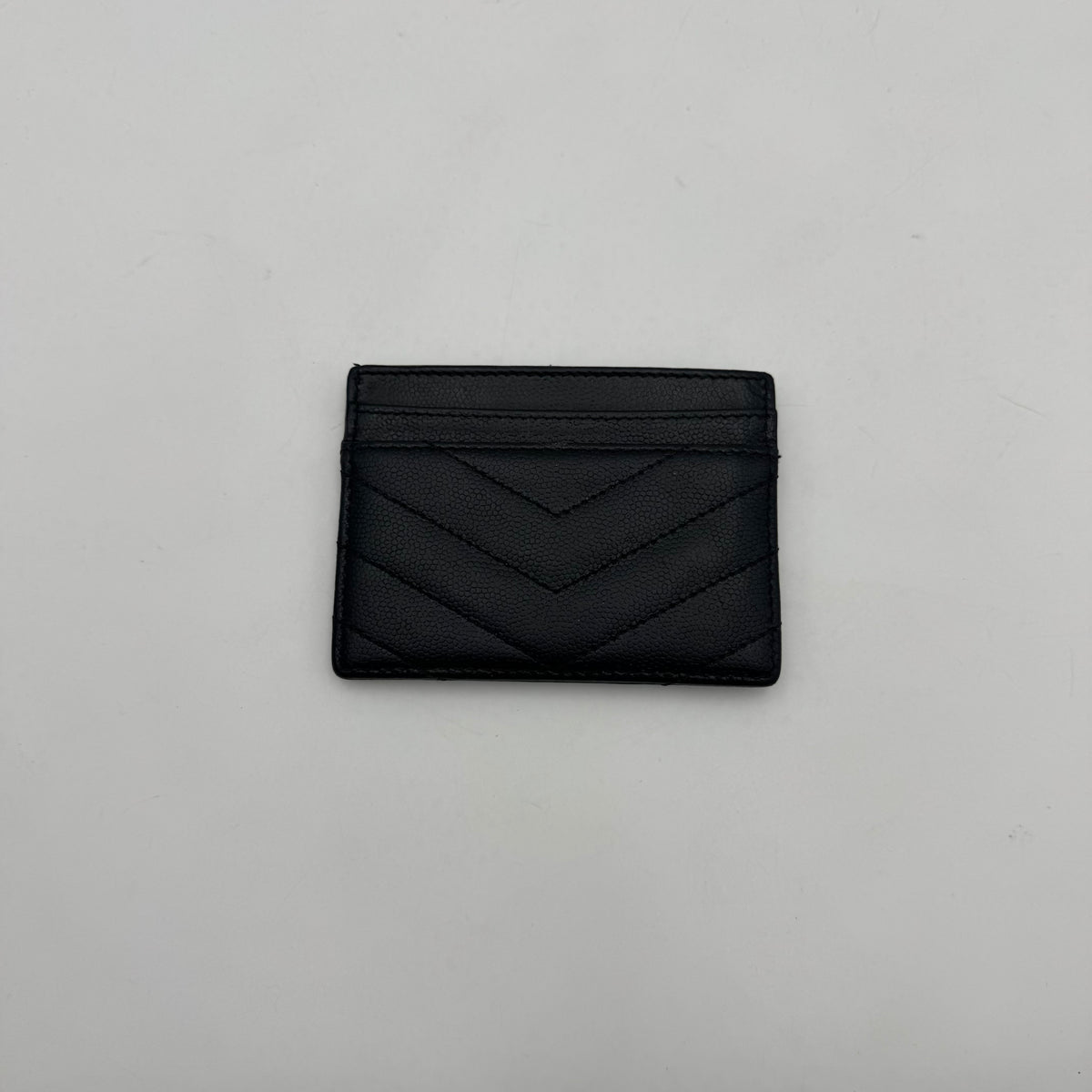 YSL Black Grained Leather Cassandre Matelasse Card Holder GHW