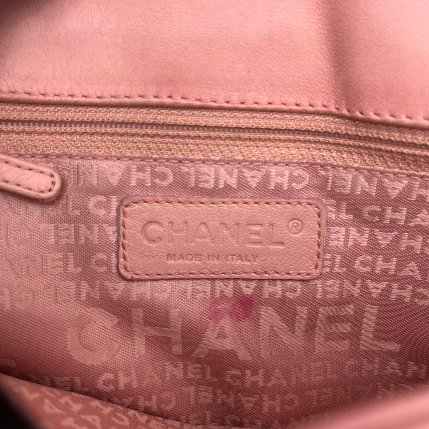 Chanel Pink Stitched Leather Flap Baguette