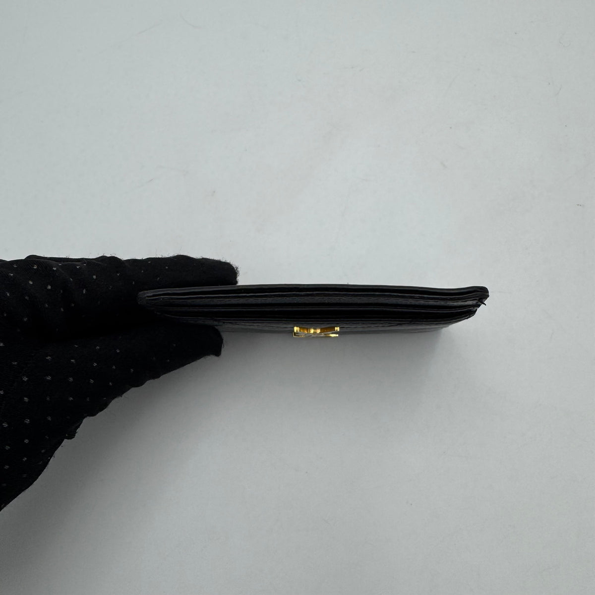YSL Black Grained Leather Cassandre Matelasse Card Holder GHW