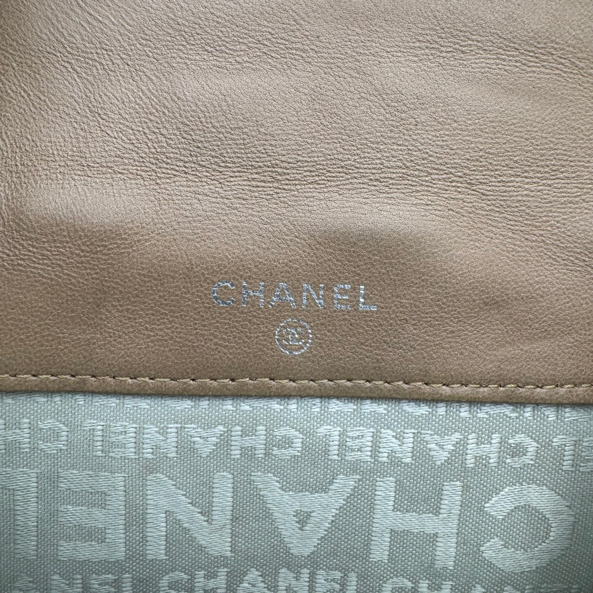 Chanel Beige Leather Icon Line Bifold Short Wallet