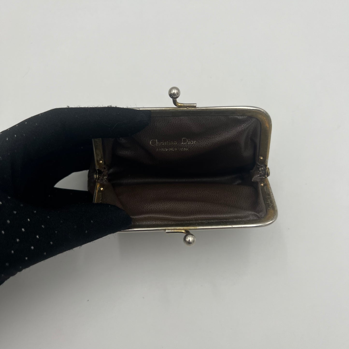 Christian Dior Brown Monogram Kisslock Coin Purse