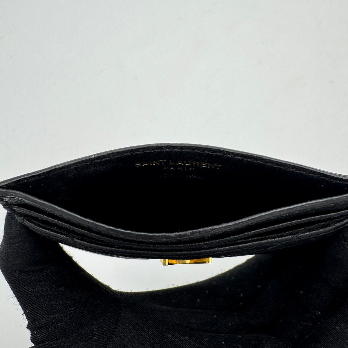 YSL Black Grained Leather Cassandre Matelasse Card Holder GHW