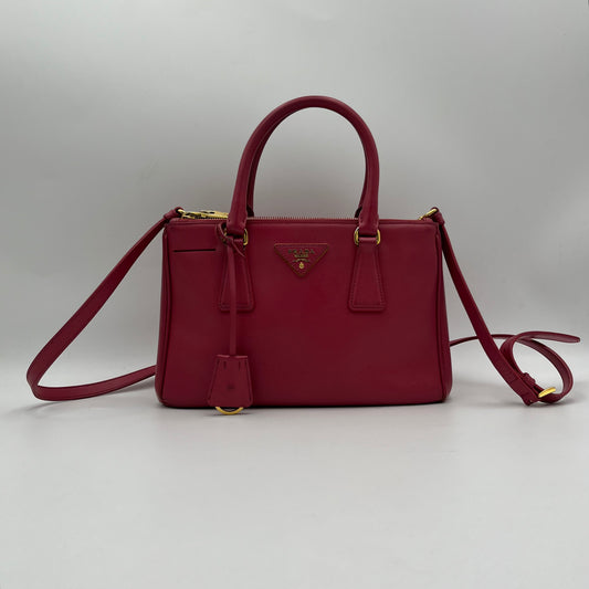 Prada Pink Saffiano Lux Leather Small Galleria with Sling