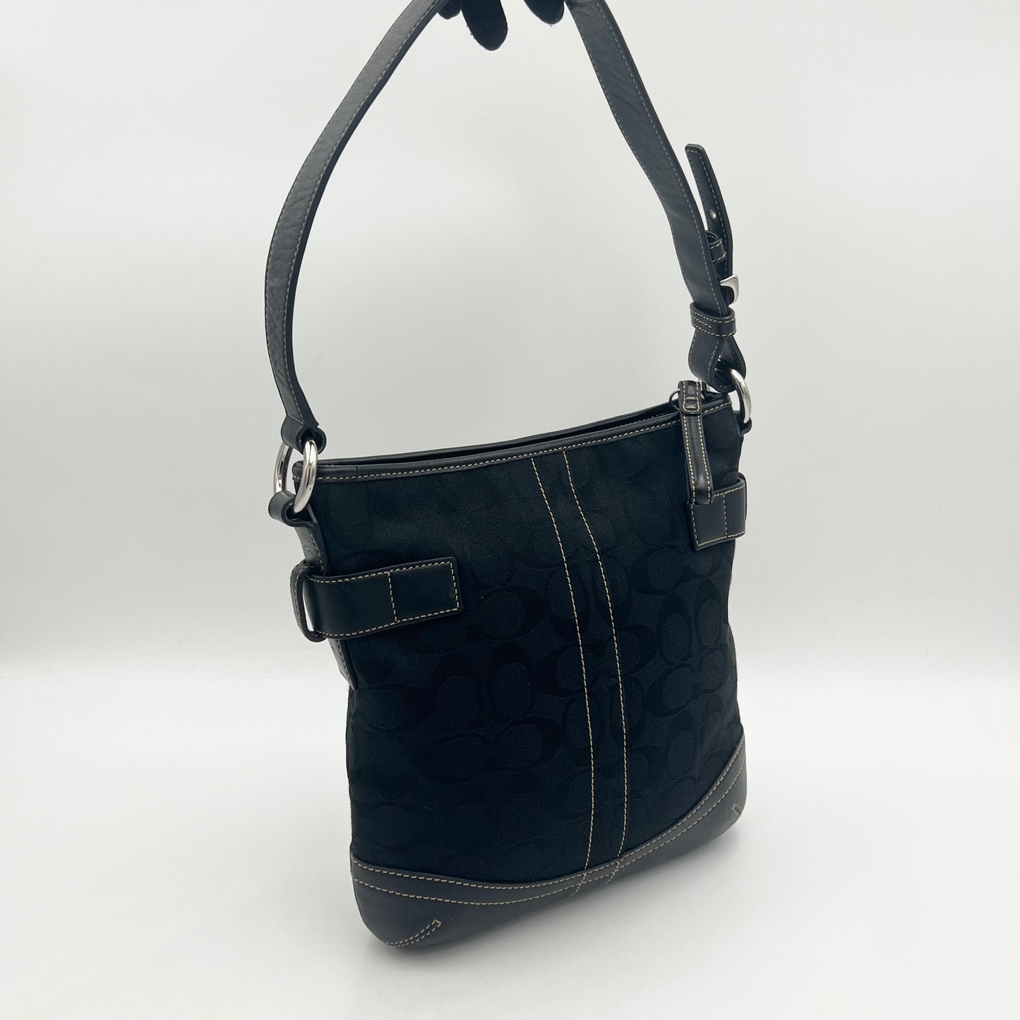 Coach Black Signature Canvas Leather Shoulder Bag