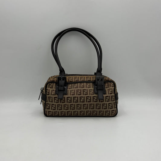 Fendi Brown Zucchino Canvas Mini Bauletto