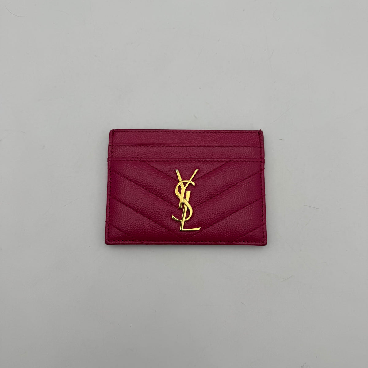 YSL Pink Grained Leather Matelasse Card Holder GHW