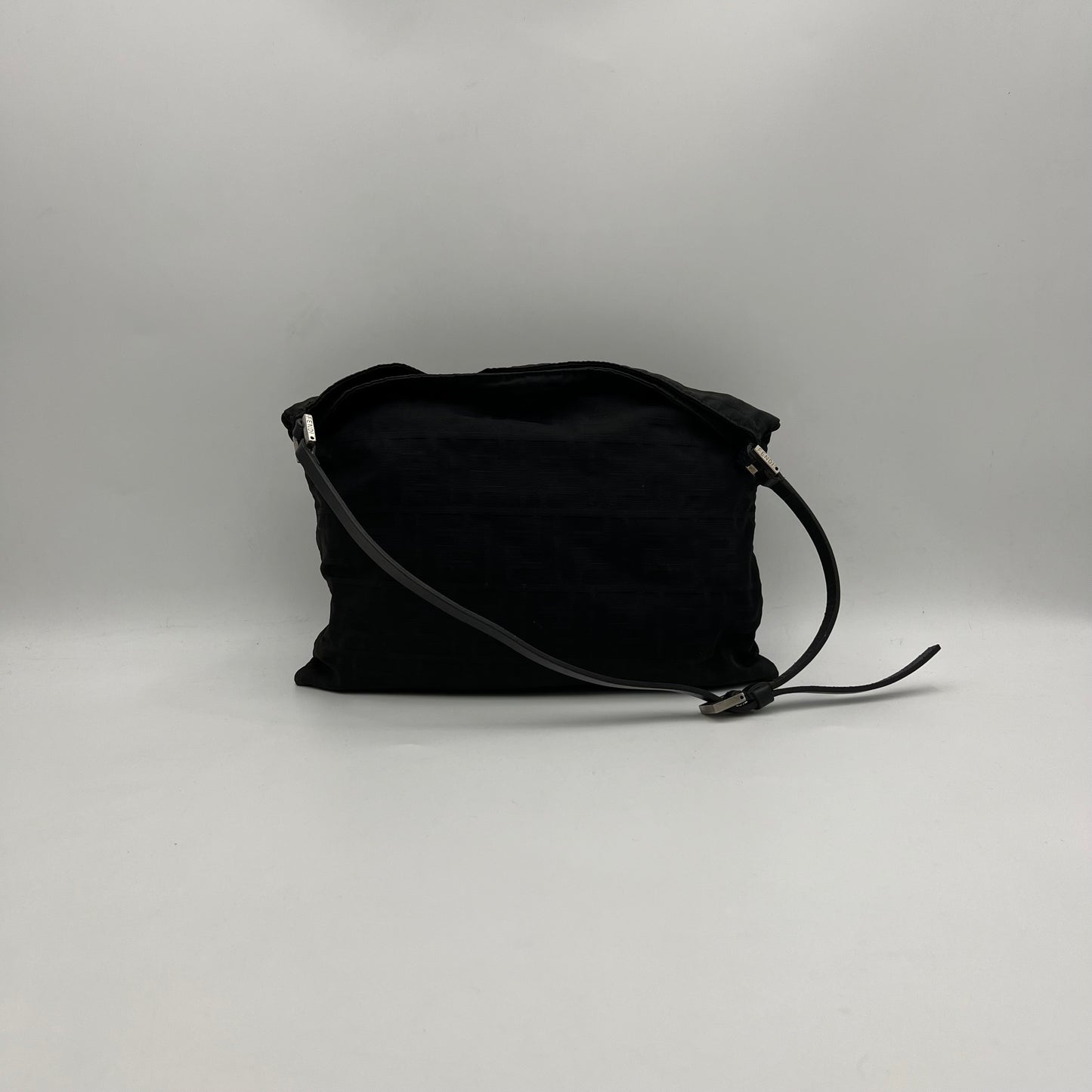 Fendi Black Zucca Canvas FF Plate Shoulder Bag