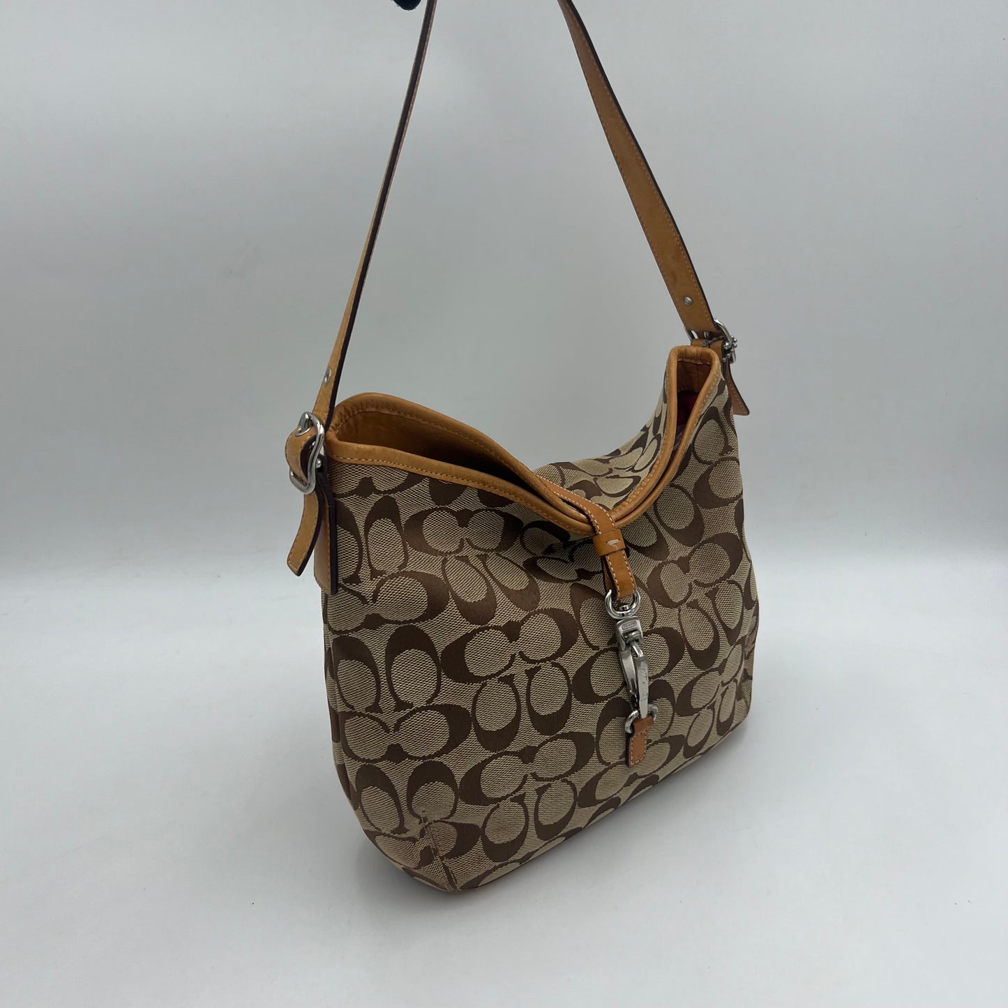 Coach Brown Signature Canvas Horsebit Shoulder Bag