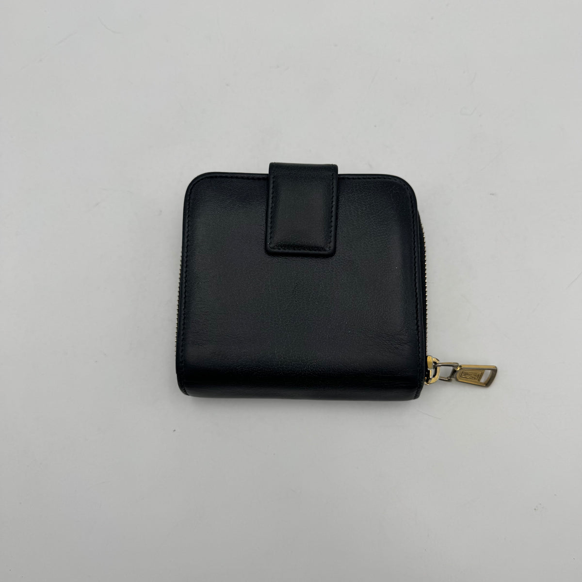 YSL Black Leather Logo Stitch Short Compact Wallet