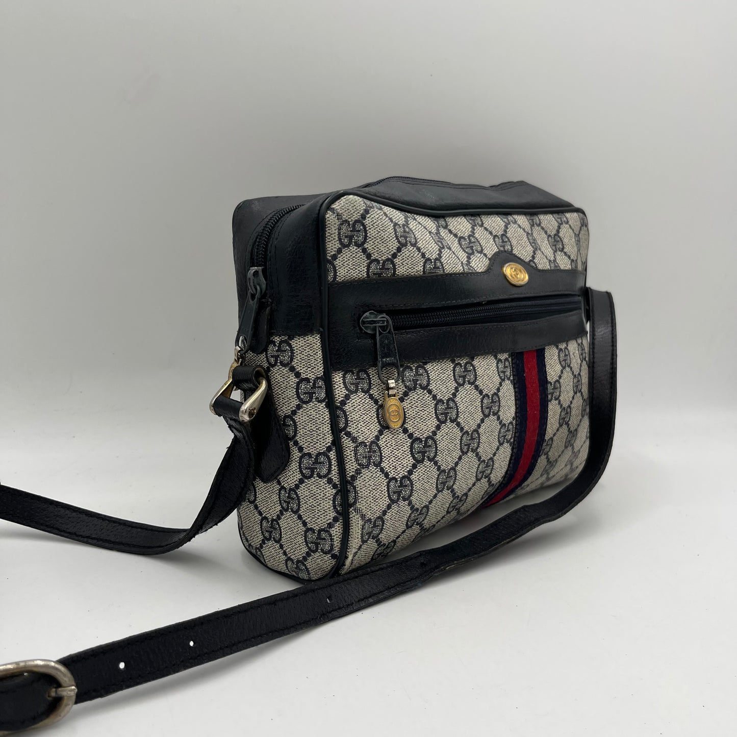 Gucci Vintage Monogram PVC Blue Red Sherryline Crossbody