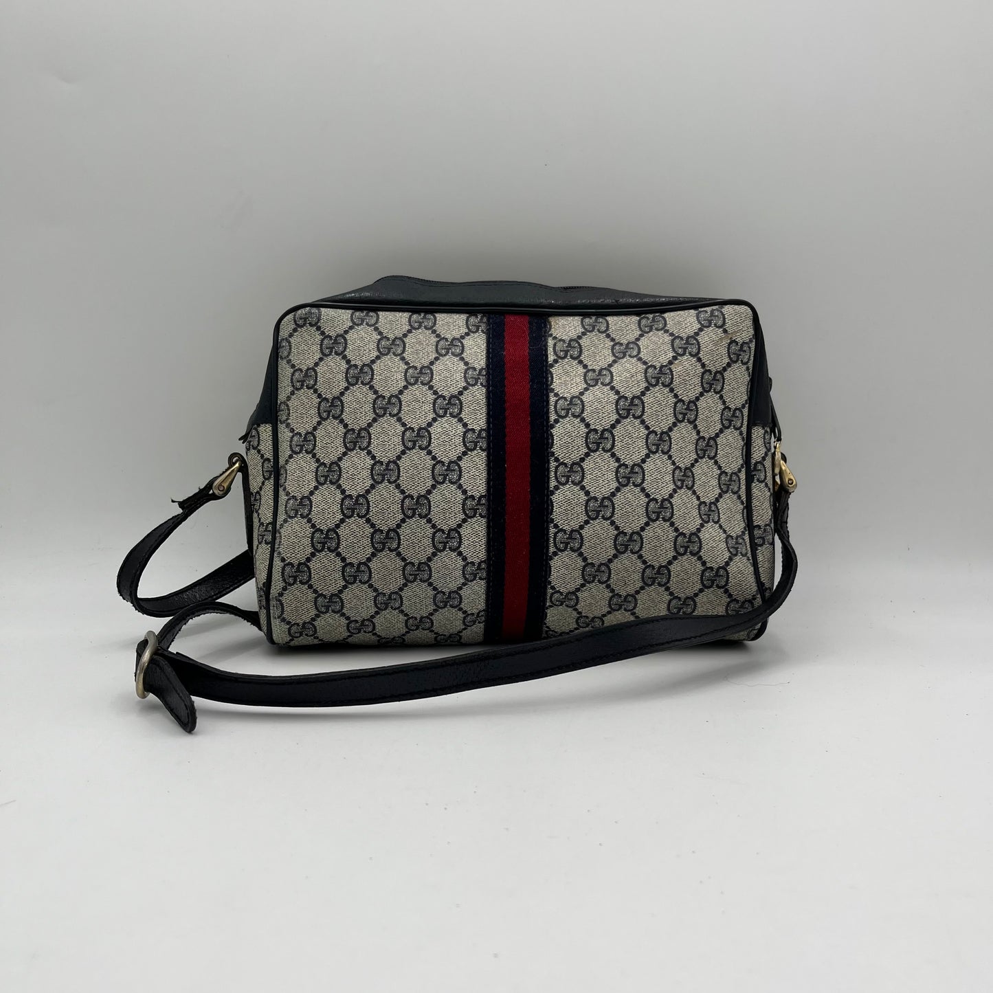 Gucci Vintage Monogram PVC Blue Red Sherryline Crossbody