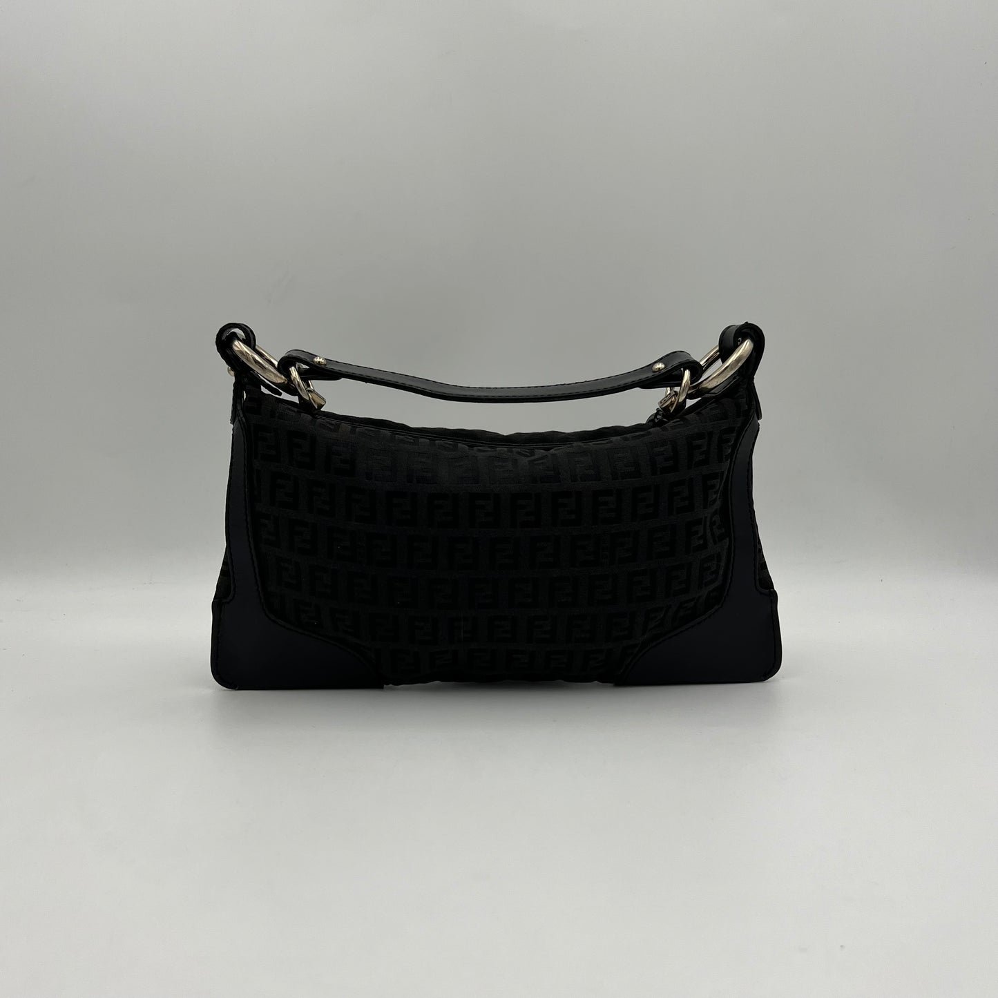 Fendi Black Zucchino Logo Charm Shoulder Bag