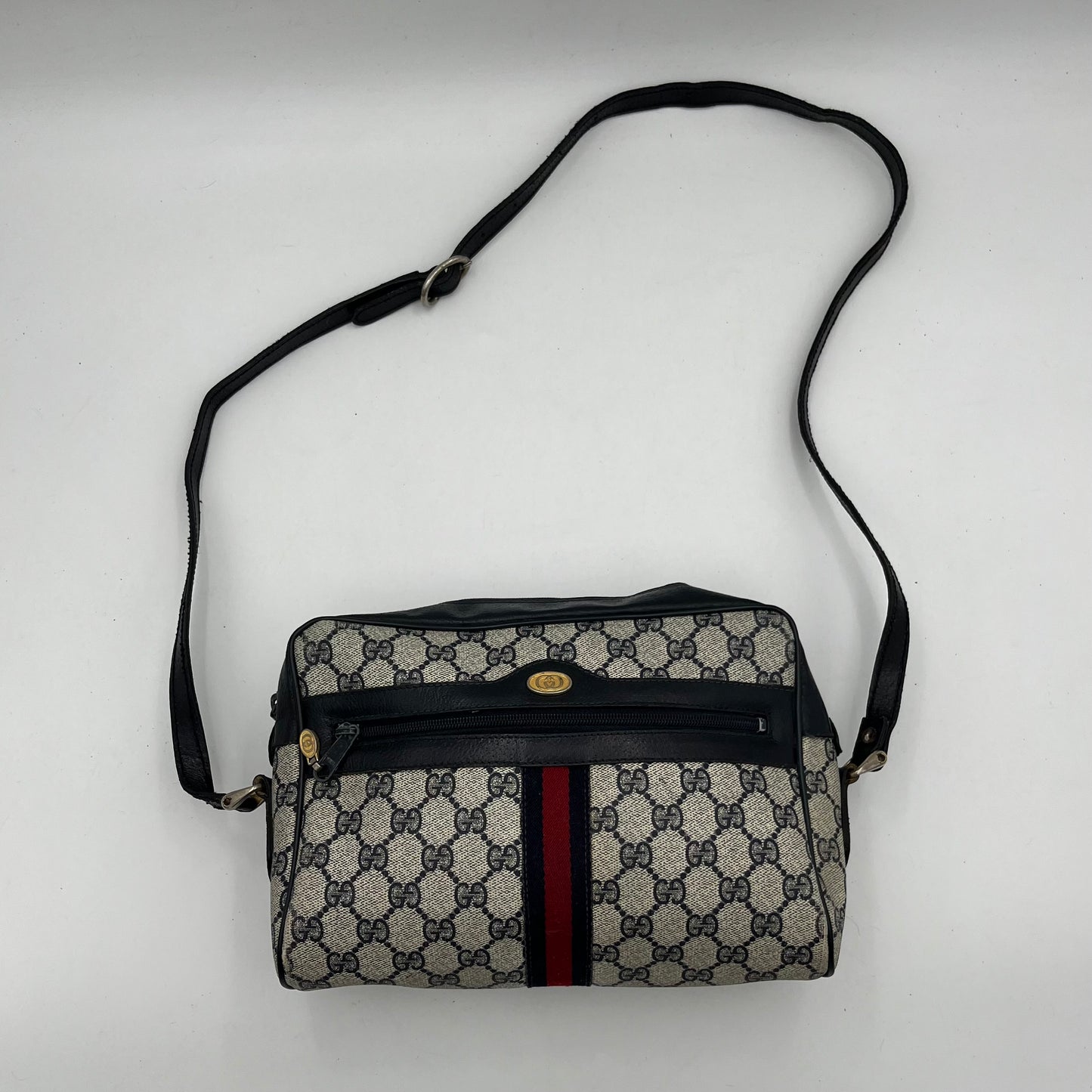 Gucci Vintage Monogram PVC Blue Red Sherryline Crossbody