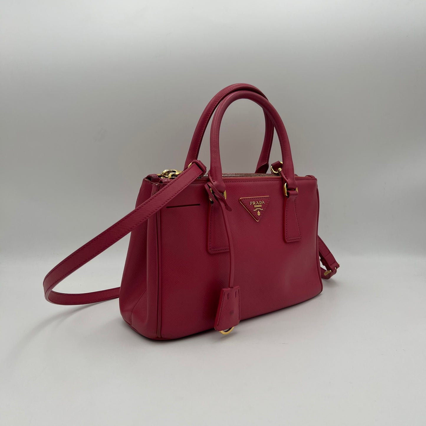 Prada Pink Saffiano Lux Leather Small Galleria with Sling