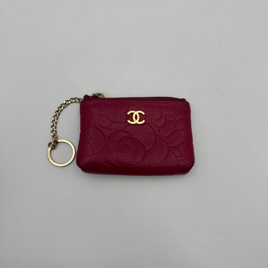 Chanel Pink Camellia Embossed O-Key Zip Pouch