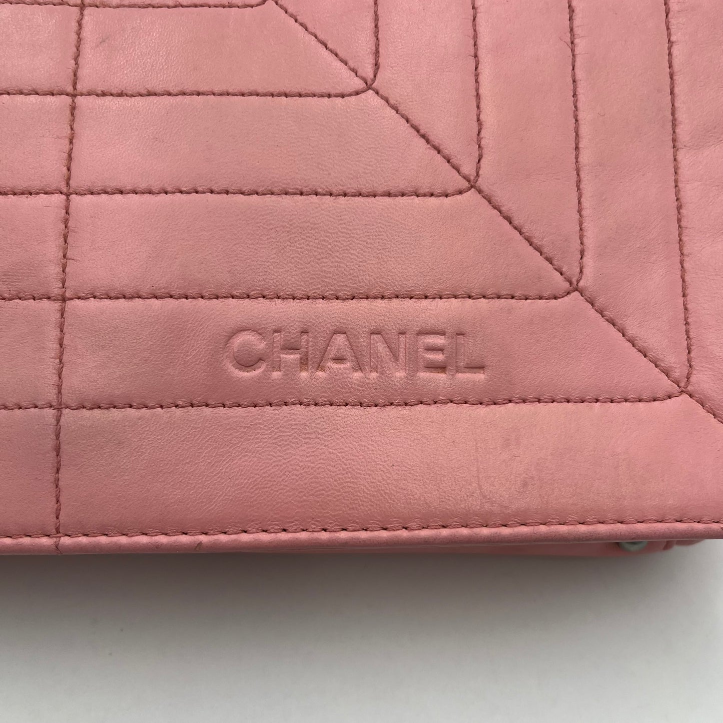 Chanel Pink Stitched Leather Flap Baguette