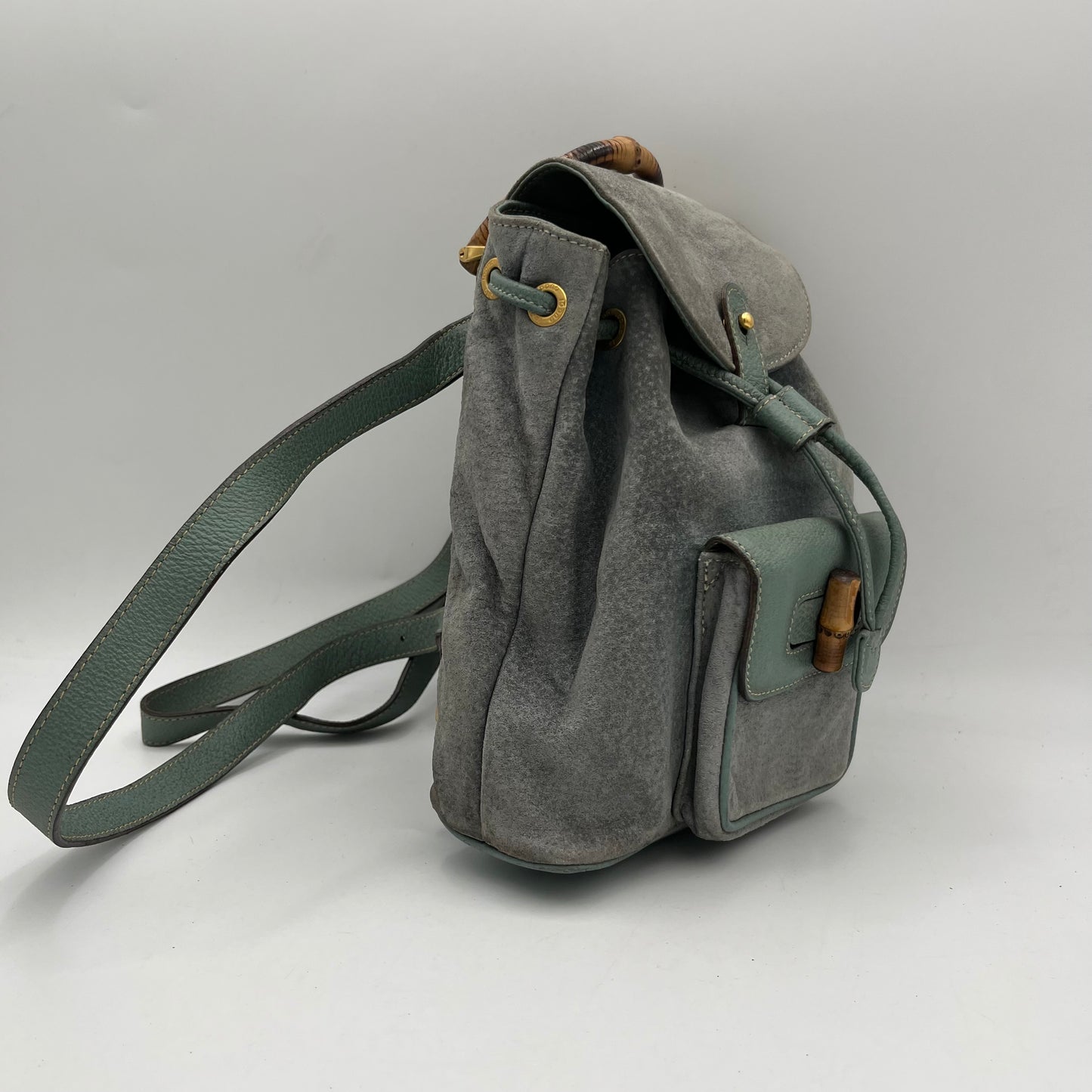 Gucci Green Suede Small Bamboo Backpack