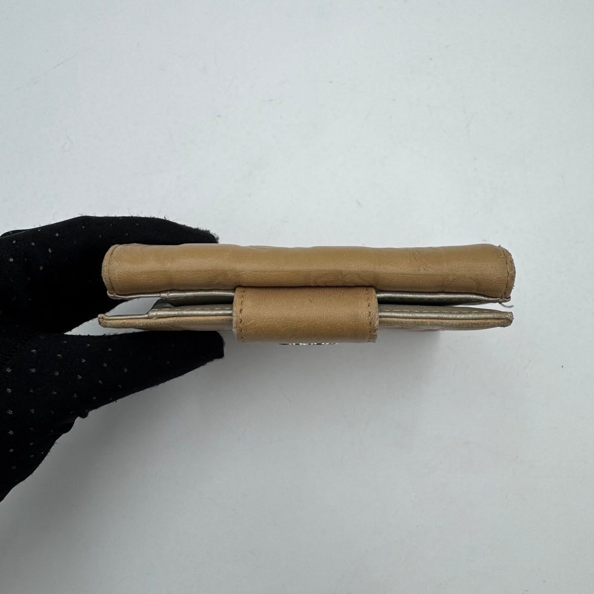 Chanel Beige Leather Icon Line Bifold Short Wallet
